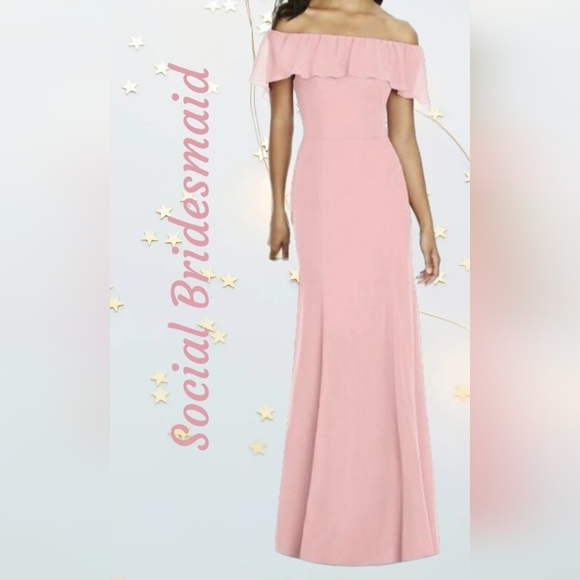 Social Bridesmaid Maxi Dress Sz 10 Blush Pink Chiffon Overlay Ruffle - Picture 1 of 14